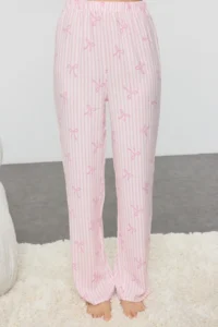 TRENDYOLMiLLA Light Pink Ribbon/Bow Viscose Woven Pajama Set - Image 4