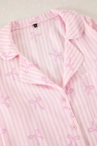 TRENDYOLMiLLA Light Pink Ribbon/Bow Viscose Woven Pajama Set - Image 8