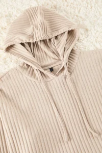 TRENDYOLMiLLA Dark Beige Hooded Corded Knitted Pajama Set - Image 4