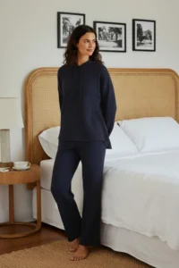 TRENDYOLMiLLA Navy Blue Hooded Corded Knitted Pajama Set