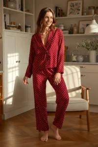 TRENDYOLMiLLA Burgundy Heart Tie Detailed Viscose Woven Pajama Set