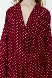 TRENDYOLMiLLA Burgundy Heart Tie Detailed Viscose Woven Pajama Set - Image 3