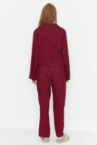 TRENDYOLMiLLA Burgundy Heart Tie Detailed Viscose Woven Pajama Set - Image 5