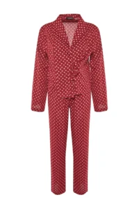 TRENDYOLMiLLA Burgundy Heart Tie Detailed Viscose Woven Pajama Set - Image 7