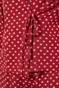 TRENDYOLMiLLA Burgundy Heart Tie Detailed Viscose Woven Pajama Set - Image 8