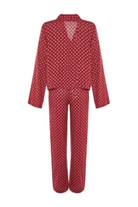 TRENDYOLMiLLA Burgundy Heart Tie Detailed Viscose Woven Pajama Set - Image 9