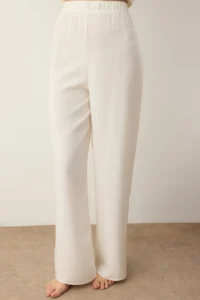 TRENDYOLMiLLA Beige Belted Piping Detailed Double Breasted Viscose Maternity Woven Pajama Set - Image 3