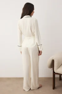 TRENDYOLMiLLA Beige Belted Piping Detailed Double Breasted Viscose Maternity Woven Pajama Set - Image 4