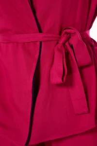 TRENDYOLMiLLA Burgundy Belted Piping Detailed Double Breasted Viscose Woven Pajama Set - Image 9