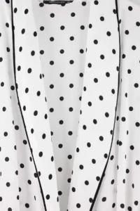 TRENDYOLMiLLA White-Black Belted Polka Dot Piping Detailed Double Breasted Viscose Woven Pajama Set - Image 6