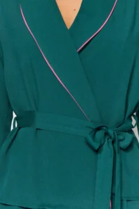 TRENDYOLMiLLA Emerald Green Belted Piping Detailed Double Breasted Viscose Woven Pajama Set - Image 4