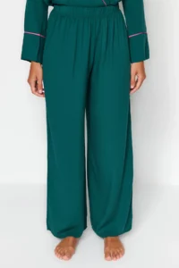 TRENDYOLMiLLA Emerald Green Belted Piping Detailed Double Breasted Viscose Woven Pajama Set - Image 5