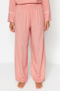 TRENDYOLMiLLA Powder Belted Piping Detailed Double Breasted Viscose Woven Pajama Set - Image 6