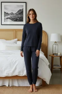TRENDYOLMiLLA Navy Blue Waffle Fabric Knitted Pajama Set