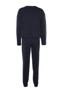 TRENDYOLMiLLA Navy Blue Waffle Fabric Knitted Pajama Set - Image 9