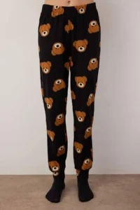 TRENDYOLMiLLA Black 100% Cotton Teddy Bear Knitted Pajama Set - Image 3