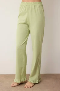 TRENDYOLMiLLA Mint 100% Cotton Ruffle Knitted Pajama Set - Image 3