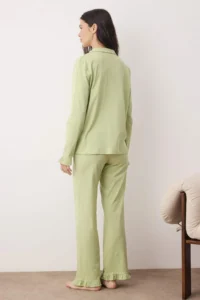 TRENDYOLMiLLA Mint 100% Cotton Ruffle Knitted Pajama Set - Image 4