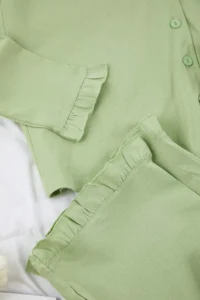TRENDYOLMiLLA Mint 100% Cotton Ruffle Knitted Pajama Set - Image 6
