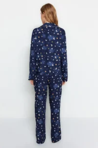 TRENDYOLMiLLA Indigo Galaxy Patterned Viscose Woven Pajama Set - Image 8