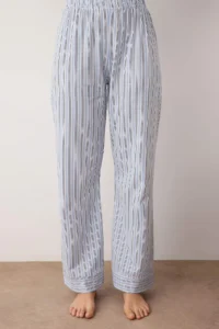 TRENDYOLMiLLA Mavi 100% Cotton Striped Shirt-Pants Knitted Pajama Set - Image 3