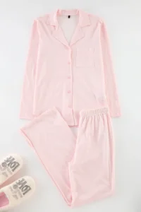 TRENDYOLMiLLA Pink 100% Cotton Gingham Knitted Pajama Set - Image 2