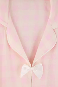 TRENDYOLMiLLA Pink-Multicolored Plaid Viscose Woven Pajama Set with Ribbon/Bow and Piping Detail - Image 8