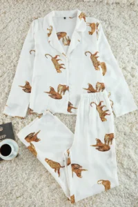 TRENDYOLMiLLA Ecru Tiger Patterned Viscose Woven Pajama Set - Image 2