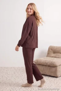 TRENDYOLMiLLA Brown Brushed Soft Ribbed Cardigan Knitted Pajama Set - Image 4