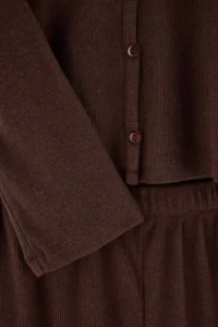 TRENDYOLMiLLA Brown Brushed Soft Ribbed Cardigan Knitted Pajama Set - Image 7