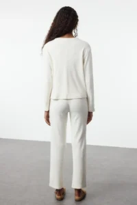 TRENDYOLMiLLA White Brushed Soft Ribbed Cardigan Knitted Pajama Set - Image 6