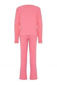 TRENDYOLMiLLA Pink Brushed Soft Ribbed Cardigan Knitted Pajama Set - Image 10