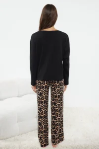 TRENDYOLMiLLA Black Leopard Patterned Knitted Pajama Set - Image 5