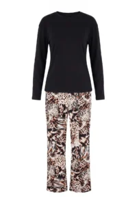 TRENDYOLMiLLA Black-Ecru Leopard Patterned Knitted Pajama Set - Image 5