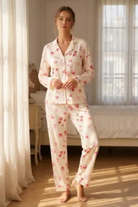 TRENDYOLMiLLA Ecru 100% Cotton Heart Knitted Pajama Set