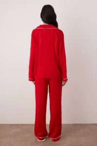 TRENDYOLMiLLA Burgundy Heart Embroidered Piping Viscose Woven Pajama Set - Image 4