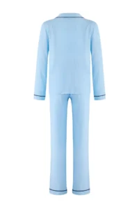TRENDYOLMiLLA Light Blue Heart Embroidered Piping Viscose Woven Pajama Set - Image 7