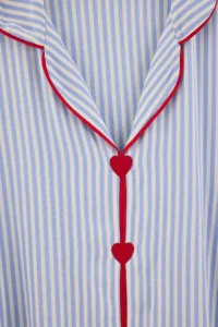 TRENDYOLMiLLA White-Blue Striped Heart Embroidered Piping Viscose Woven Pajama Set - Image 5