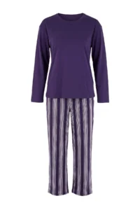 TRENDYOLMİLLA Purple Cotton Striped Knitting Pajama Set - Image 4