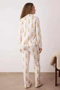 TRENDYOLMiLLA Multicolored 100% Cotton Striped Rabbit Pattern Knitted Pajama Set - Image 4