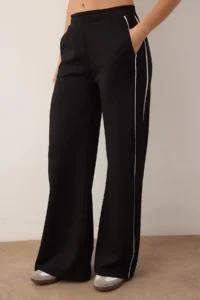 TRENDYOLMİLLA Black Piped Wide Leg/Wide Leg Knitting Sports Sweatpants - Image 3