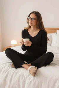 TRENDYOLMiLLA Black Cotton Baby Overlocked Soft Hand Brushed Ribbed Knitted Pajama Set - Image 3