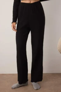 TRENDYOLMiLLA Black Cotton Baby Overlocked Soft Hand Brushed Ribbed Knitted Pajama Set - Image 5