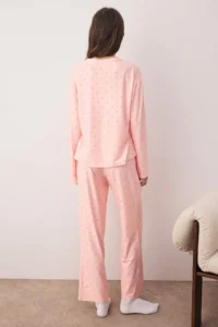 TRENDYOLMiLLA Salmon Polka Dot Soft Touch Knitted Pajama Set - Image 4