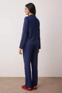 TRENDYOLMiLLA Navy Blue Ribbon/Bow Embroidery Detailed Viscose Woven Pajama Set - Image 4
