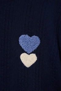 TRENDYOLMiLLA Navy Blue Heart Embroidered Ribbed Soft Touch Winter Knitted Pajama Set - Image 5