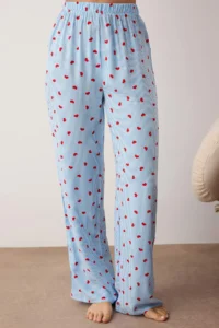TRENDYOLMiLLA Mavi-Multicolor Striped Viscose Woven Pajama Set - Image 3