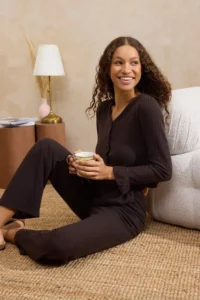 TRENDYOLMiLLA Brown Ruffle Waffle Knitted Pajama Set - Image 2