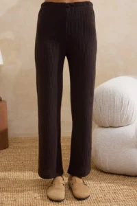 TRENDYOLMiLLA Brown Ruffle Waffle Knitted Pajama Set - Image 3