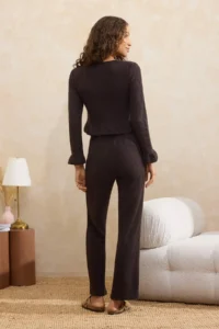 TRENDYOLMiLLA Brown Ruffle Waffle Knitted Pajama Set - Image 4